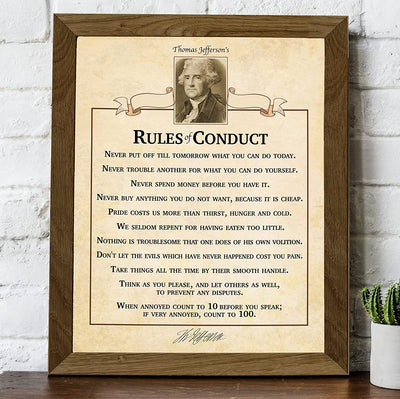 "Thomas Jefferson's Rules of Conduct"-Inspirational Wall Art Sign- 8 x 10"