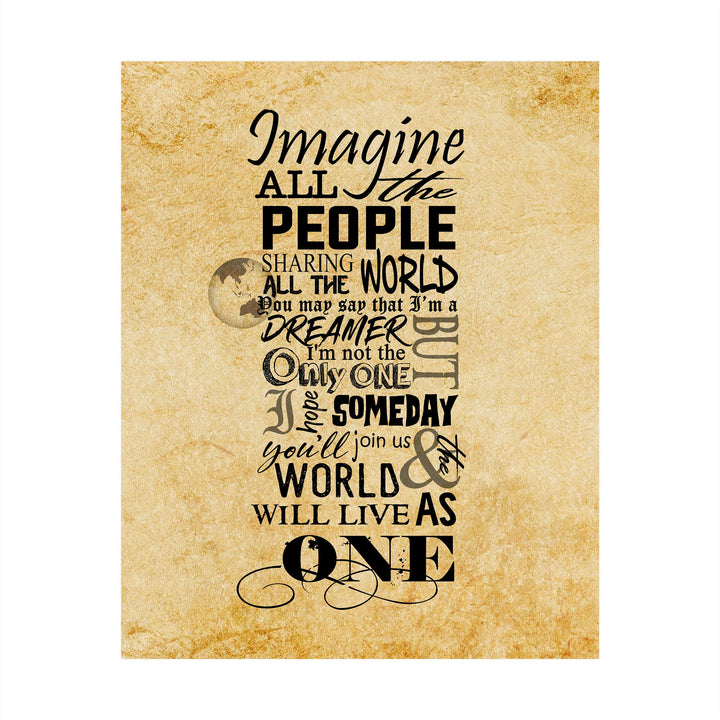 Imagine All the People-Sharing All the World-Song Lyrics Wall Art-8 x 10" Typographic Art Print-Ready to Frame. Modern Home-Office-Studio Decor. Perfect Gift for John Lennon &amp; All Beatles Fans!