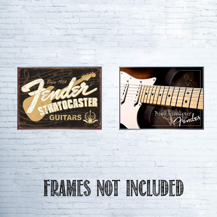 Fender Guitar- Retro Poster Prints-"Stratocaster-Built to Inspire"- Wall Art Set of Two-10 x 8&