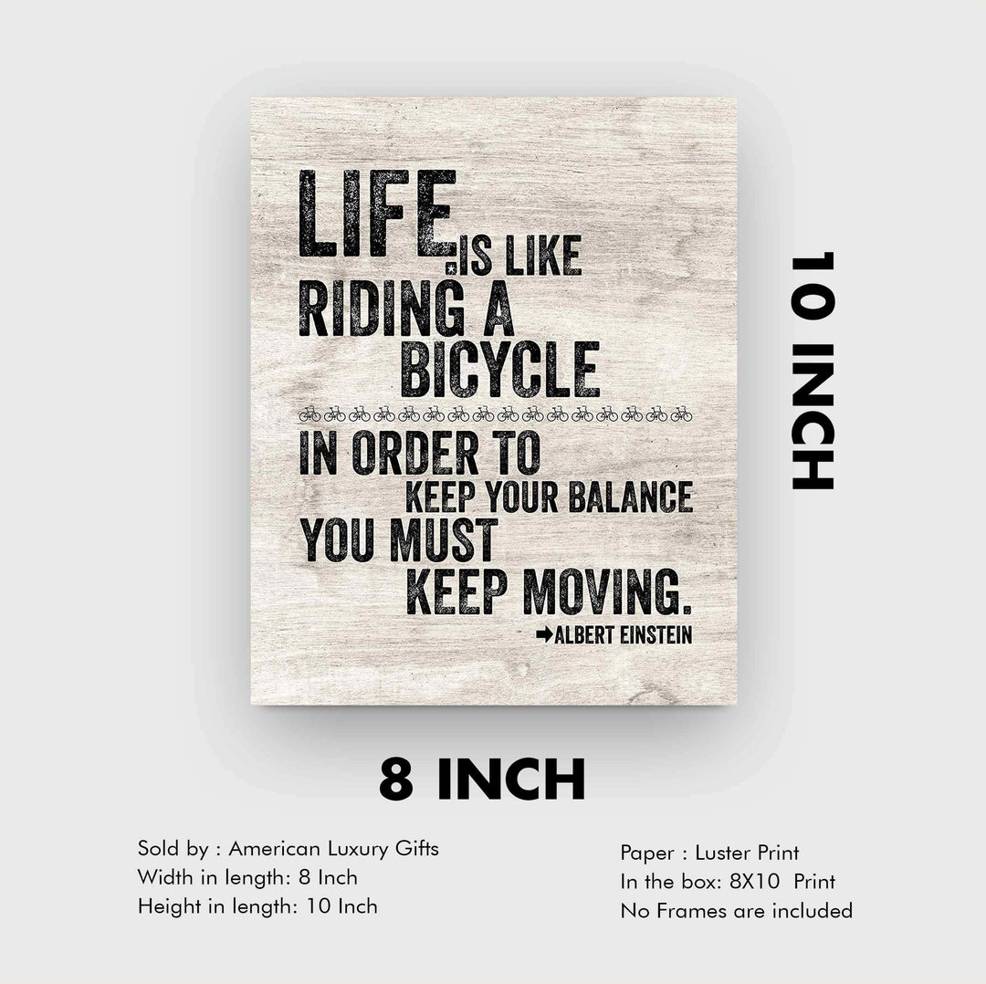 Albert Einstein-"Life Is Like Riding A Bicycle" Motivational Quotes Wall Art -8 x 10" Distressed Typographic Print-Ready to Frame. Inspirational Home-Office-Dorm Decor. Positive Classroom Decoration!