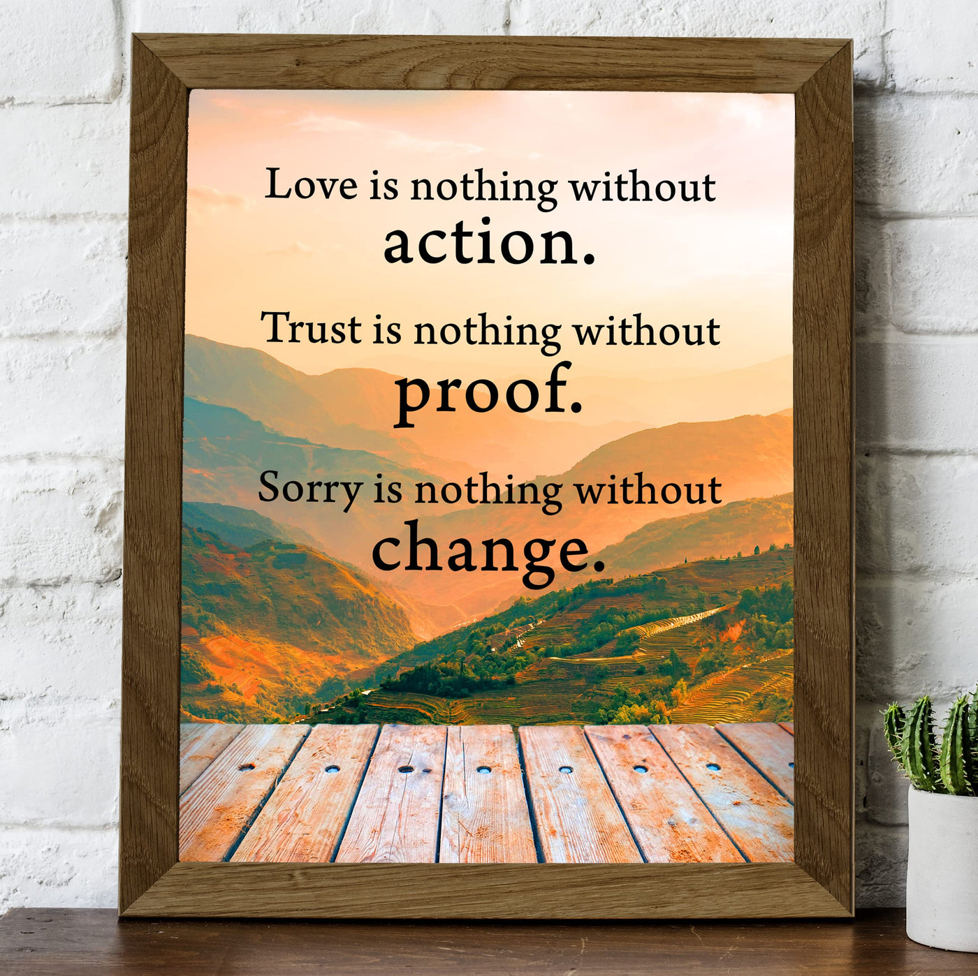Love Is Nothing Without Action-Inspirational Life Quotes Wall Art -8x10" Mountain Sunset Photo Print-Ready to Frame. Motivational Home-Office-Cabin-Lodge Decor. Great Reminder-Gift for Inspiration!