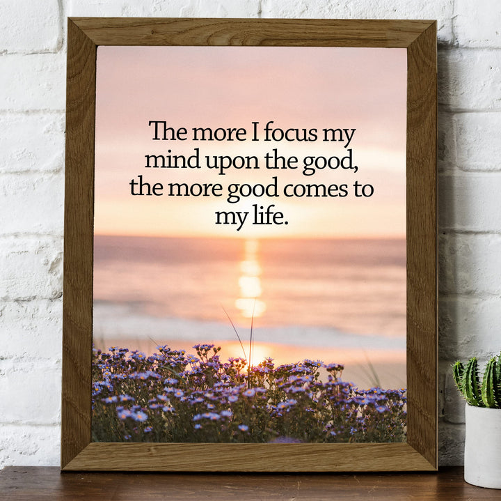 Focus My Mind On the Good Motivational Wall Art Decor -8 x 10" Inspirational Beach Sunset Print-Ready to Frame. Perfect Decor for Home-Office-Work-Desk Sign-Ocean Themes. Great Gift of Motivation!