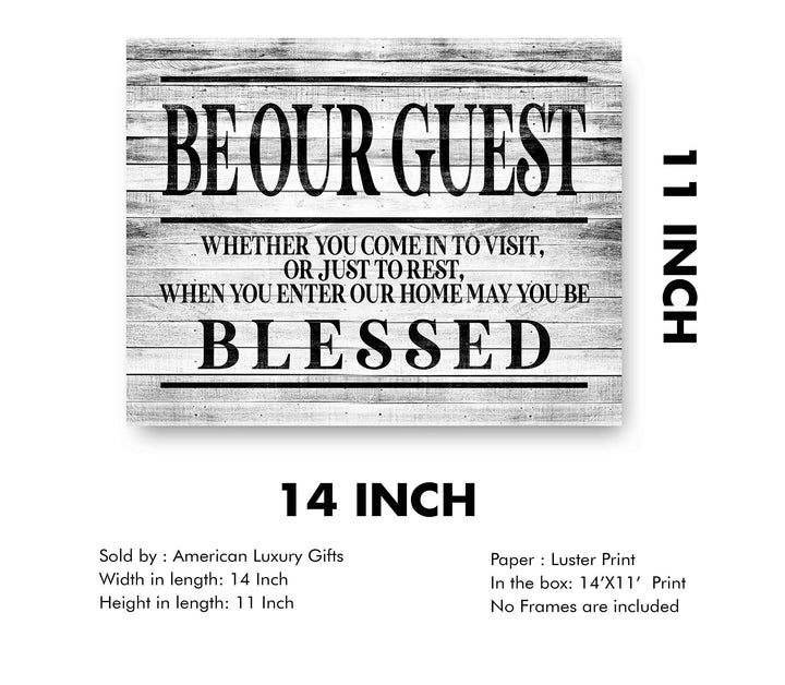 Be Our Guest-May You Be Blessed- Wall Art Sign- 14 x 11"-Ready to Frame. Distressed Wood Replica Wall Print. Perfect Home-Guest Room-Cabin-B&amp;B-Lake-Beach House Decor. Inviting Message for Guests!