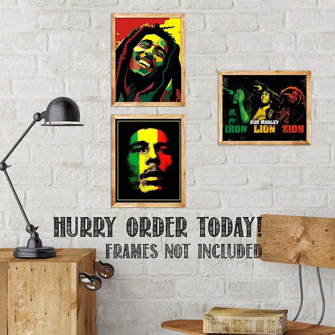 Bob Marley-Silhouettes Wall Art Set-3 Watercolor Abstract-8 x 10"