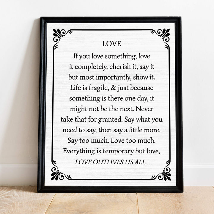 Love Outlives Us All-Inspirational Wall Art -11 x 14" Love &amp; Marriage Poster Print -Ready to Frame. Typographic Farmhouse Design. Perfect for Home-Office-Studio Decor. Great Gift of Inspiration!