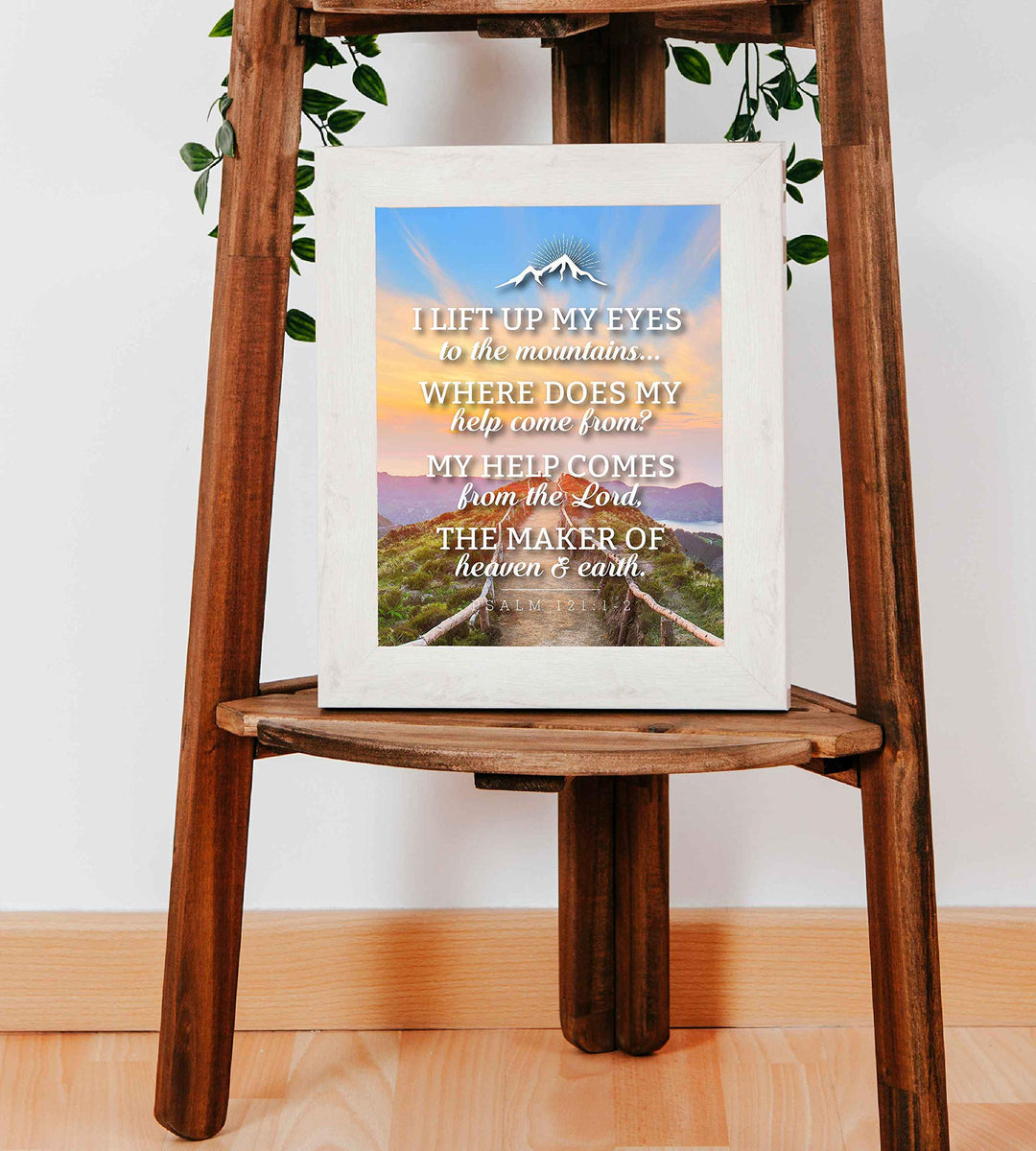Psalm 121:1-2-"My Help Comes From the Lord-Maker of Heaven &amp; Earth"-Bible Verse Wall Art- 8x10" Christian Poster Print w/Bridge &amp; Mountain Image-Ready to Frame. Perfect Home-Office-Church D?cor!