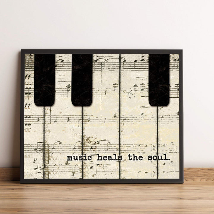 Music Heals The Soul- 8 x 10 Wall Art Print- Ready To Frame Typography Print of Piano Keys. Home Decor- Music Decor. Perfect for Musicians, Studios &amp; Everyone Soothes their Soul with Great Sounds!