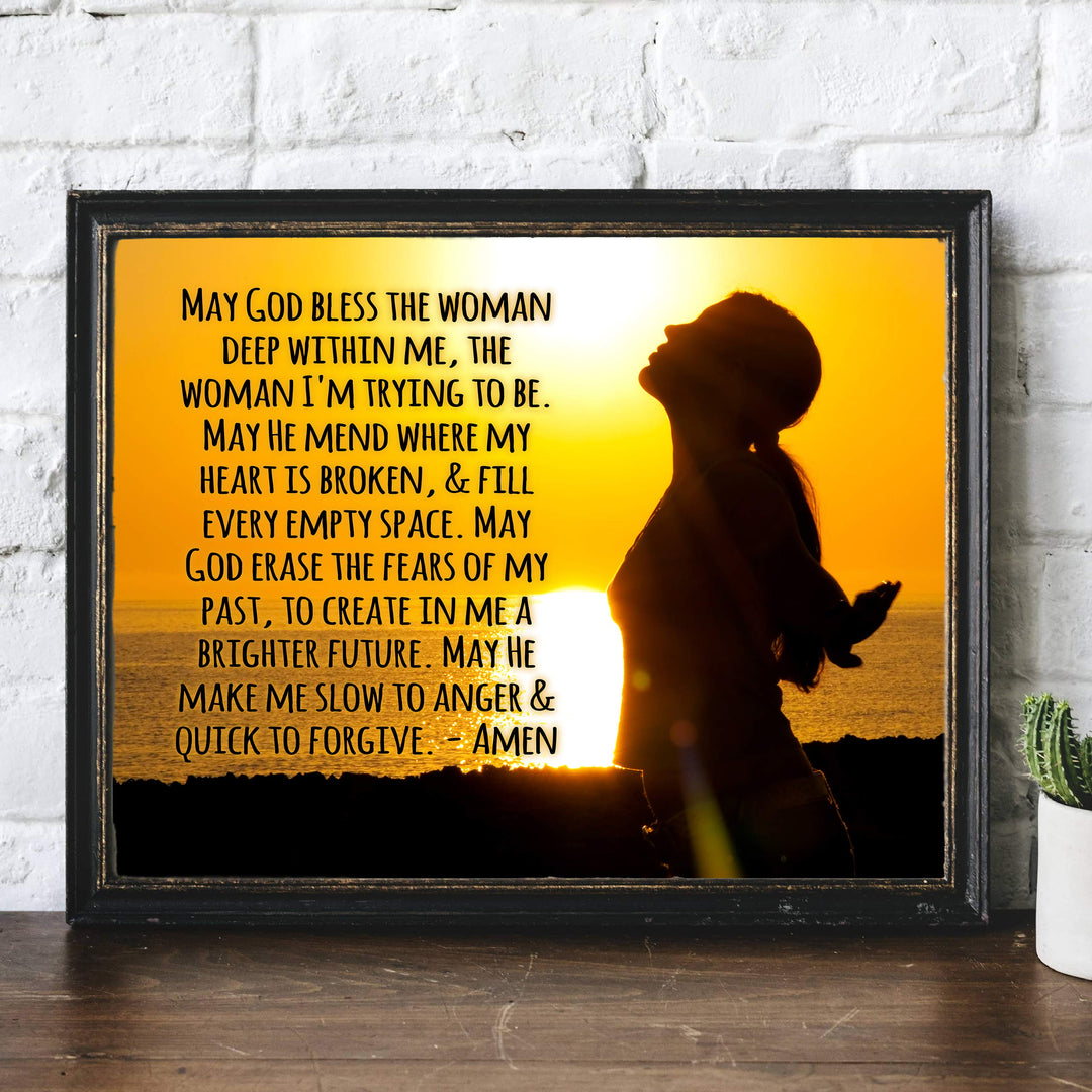 ?May God Bless the Woman Deep Within Me" Inspirational Prayer Wall Art -14 x 11" Rustic Christian Poster Print-Ready to Frame. Home-Office-Farmhouse-Church Decor. Great Religious Gift of Faith!