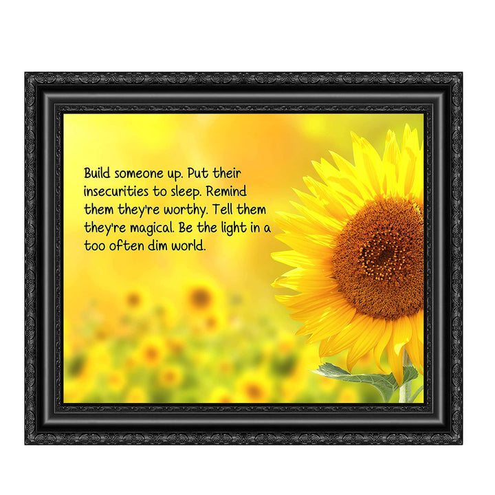 ?Be a Light in a Too Often Dim World?-Inspirational Wall Art Sign -10 x 8" Sunflower Art Print-Ready to Frame. Modern Typographic Design. Motivational Decor for Home-Office-Studio-Classroom-Dorm.