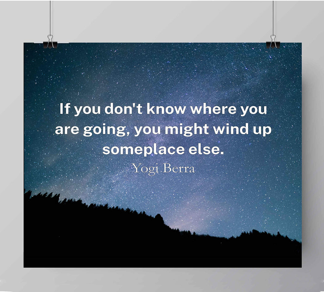 Yogi Berra Quotes Wall Art-?Might Wind Up Somewhere Else"-10x8" Starry Night Typographic Print-Ready to Frame. Motivational Home-Office-Zen Decor. Inspirational Gift for Yankee Baseball Fans!