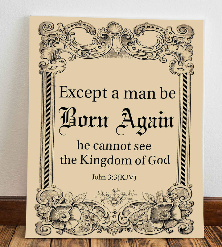 Kingdom of God-John 3:3-Bible Verse Wall Art Sign-8 x 10"-Scripture Wall Print-Ready to Frame. Religious Typographic w/Abstract Floral Border Design. Home-Office-Church D?cor. Great Christian Gift!