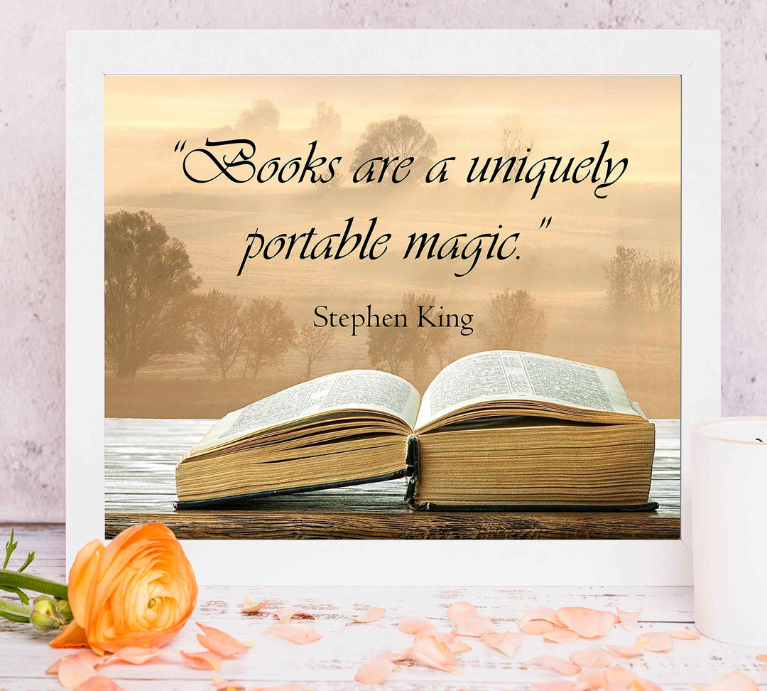 Stephen King Quotes Wall Art-"Books Are A Uniquely Portable Magic"- 10 x 8" Inspirational Typographic Print-Ready to Frame. Home-Office-School-Library Decor. Great Gift for Fans &amp; All Book Lovers!