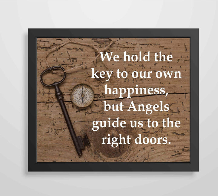 We Hold the Keys-Angels Guide Us to the Right Doors-Inspirational Wall Print-10 x 8" Spiritual Wall Art Sign with Key &amp; Compass Image-Ready to Frame. Christian Decor for Home-Office-School-Church!
