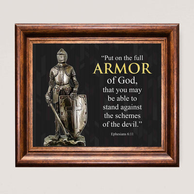 Put On the Full Armor of God-Ephesians 6:11-Bible Verse Wall Art -10 x 8" Scripture Poster Print-Ready to Frame. Perfect Decor for Home-Office-Church. Great Spiritual Gift and Christian Decoration!