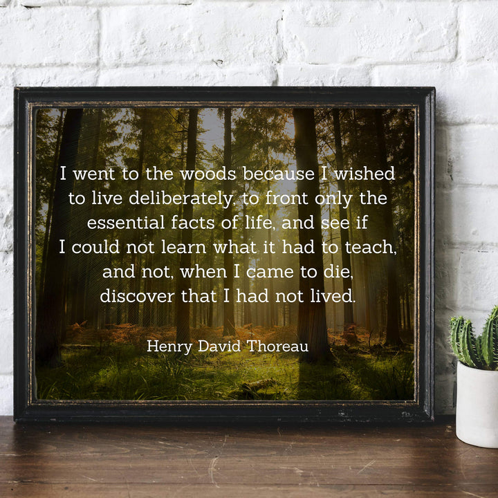 Henry David Thoreau Quotes-"I Went to the Woods to Live Deliberately" Inspirational Poem Art-14 x 11" Typographic Wall Print-Ready to Frame. Home-Office-School-Library Decor. Great for Poetry Fans!