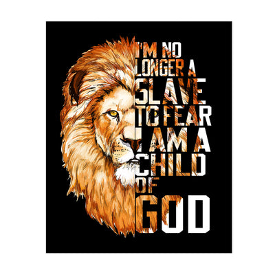 No Longer A Slave to Fear-I Am A Child of God Christian Song Lyric Wall Art -11x14" Lion Worship Music Print -Ready to Frame. Inspirational Home-Office-Church Decor. Great Religious Gift of Praise!