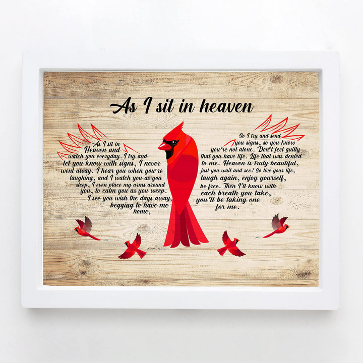 As I Sit In Heaven-Inspirational Cardinal Wall Art-8 x 10" Memorial Word Art Print on Replica Wood Design-Ready to Frame. Christian Home-Office-Spiritual-Remembrance Decor. Printed on Photo Paper.