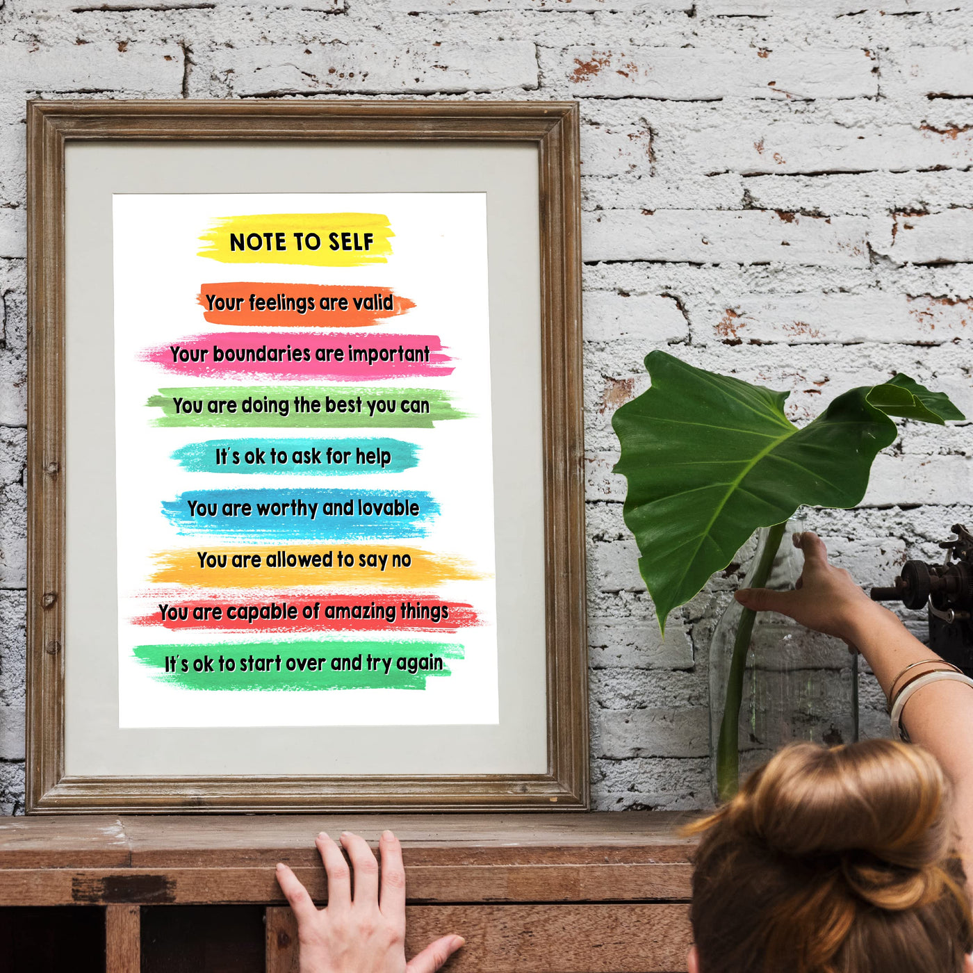 Note to Self -You Are Worthy Inspirational Quotes Wall Art -11 x 14" Paint Brush Stroke Print -Ready to Frame. Motivational Affirmations for Home-Office-Classroom Decor. Great Gift of Inspiration!