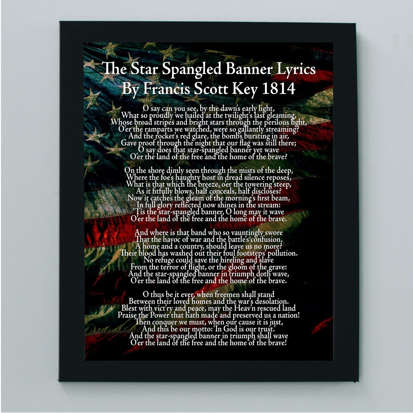 "Star Spangled Banner Lyrics"-National Anthem Song Art Wall Decor -11 x 14" American Flag Poster Print-Ready to Frame. Patriotic Home-Office-School-Garage-Cave-History Classroom Decor.