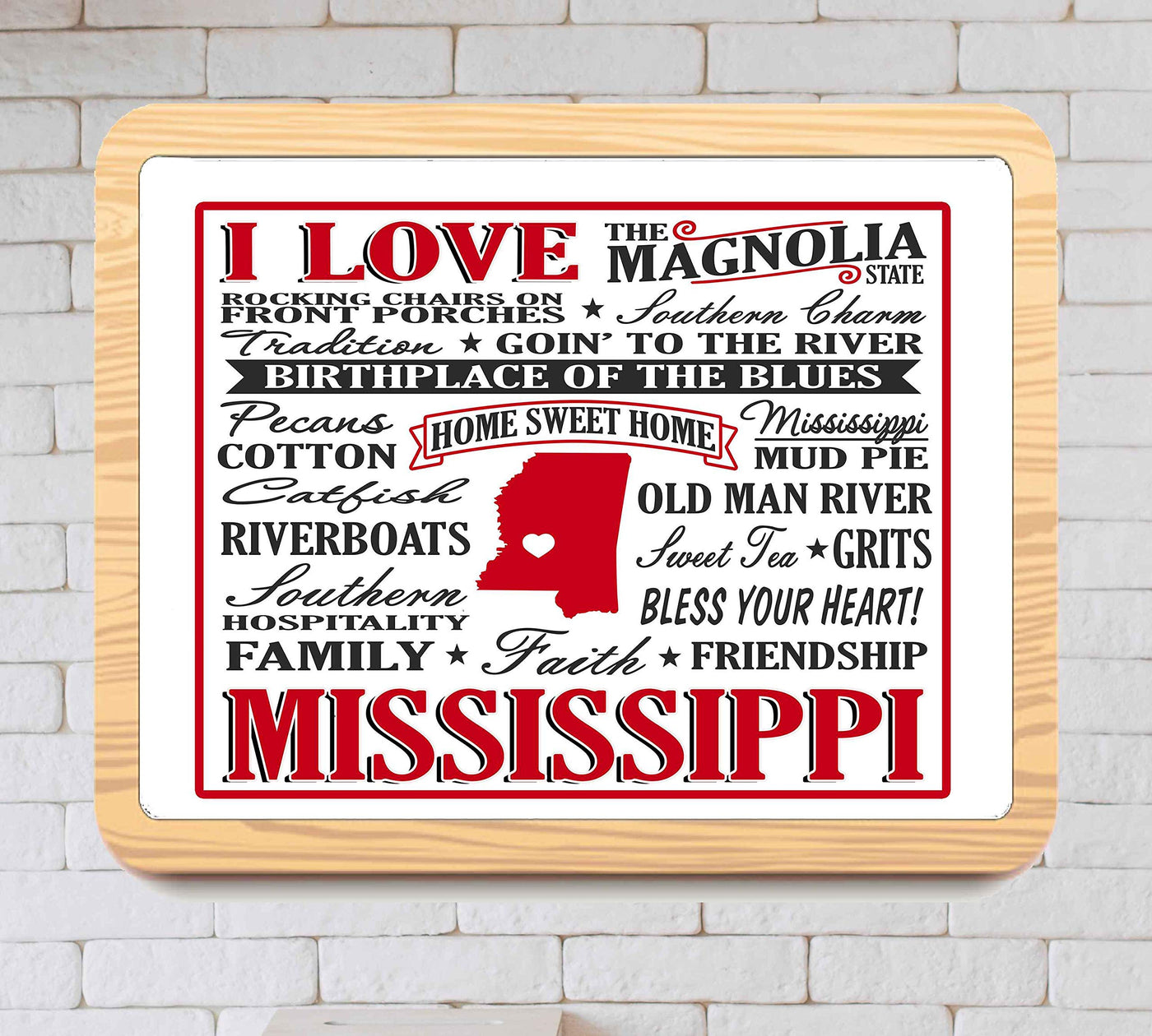 I Love Mississippi Because- Word Art Wall Sign- 10 x 8" -Vintage Typographic Poster Print-Ready to Frame. Perfect Decor for Home-Office-Studio-Bar-Cafe-Dorm. Great Display of State Pride!