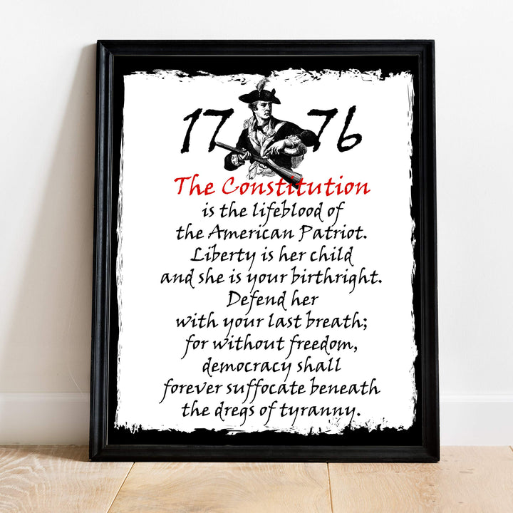 The Constitution Is the Lifeblood of the American Patriot Patriotic Wall Art -11 x 14" Motivational USA Print-Ready to Frame. Rustic Decor for Home-Office-Bar-Cave. Show Your Love of USA &amp; Freedom!