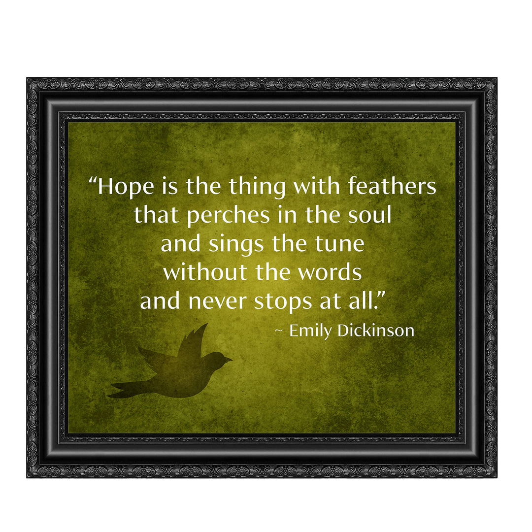 Hope Is the Thing With Feathers-Emily Dickinson Poetic Wall Art-10x8" Inspirational Poem Print w/Abstract Bird Image-Ready to Frame. Poetry Decor for Home-Office-Study-Library. Great Literary Gift!