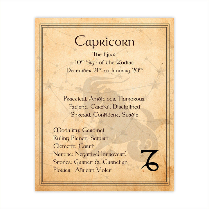 Capricorn-The Goat- Zodiac Sign Wall Art. 8 x 10" Print Wall Print-Ready to Frame. Constellation Design-Astrology Decor for Home-Office-Bedroom. Horoscope&