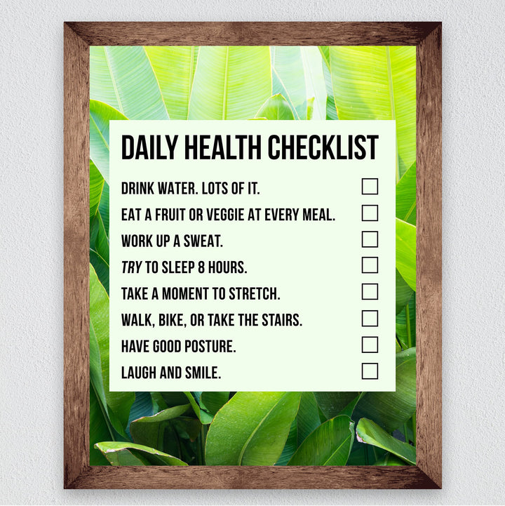 Daily Health Checklist-Motivational Quotes Wall Art-8 x 10" Typographic Diet-Exercise-Fitness Print-Ready to Frame. Home-Office-Gym-Locker Room-Classroom Decor. Perfect Sign for Motivation!