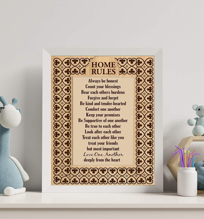 Home Rules-Love One Another-8 x 10" Family Wall Art Sign-Ready to Frame. Modern Inspirational Poster Print for Home-Office-Family Room Decor. Perfect Gift for Mothers! Great House Rules to Live By!