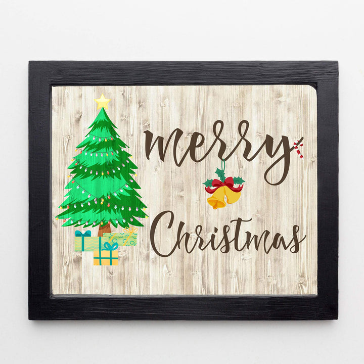 Merry Christmas Rustic Holiday Wall Decor -14 x 11" Festive Winter Art Print with Christmas Tree Image-Ready to Frame. Home-Kitchen-Farmhouse-Welcome Decor. Great Christian Gift! Printed on Paper.