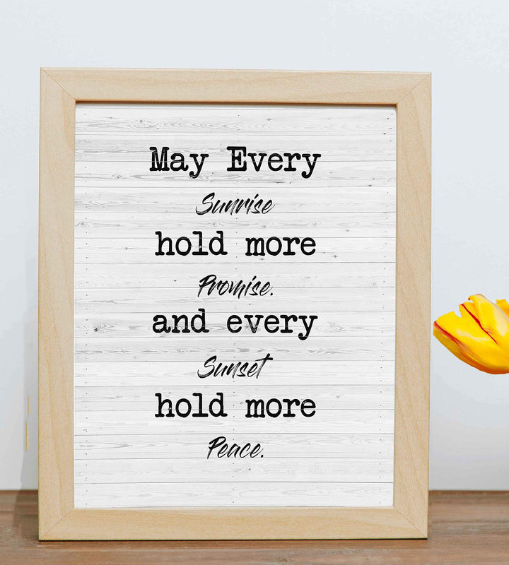 May Every Sunrise Hold More Promise Rustic Wall Sign-8 x 10" Modern Typographic Art Print with Distressed White Wood Design-Ready to Frame. Perfect Home-Farmhouse-Beach-Cabin-Lake House Decor!