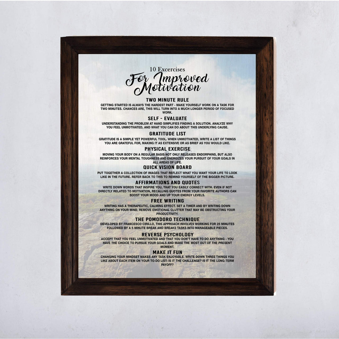 10 Exercises for Improved Motivation-11 x 14" Motivational Exercise Poster Print. Modern Inspirational Wall Art Sign- Ready to Frame. Home-Office-Gym-Studio Decor. Perfect Gift to Motivate All!