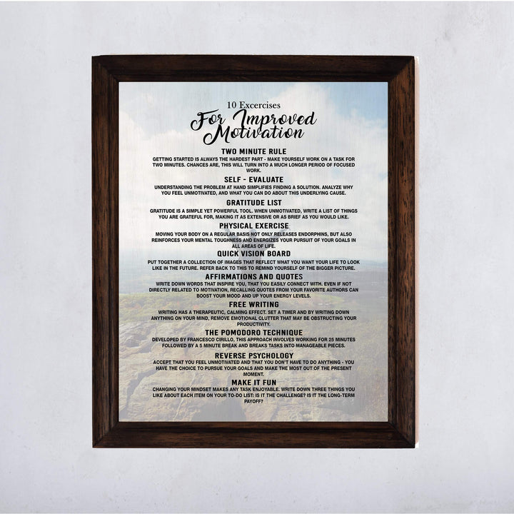 10 Exercises for Improved Motivation-11 x 14" Motivational Exercise Poster Print. Modern Inspirational Wall Art Sign- Ready to Frame. Home-Office-Gym-Studio Decor. Perfect Gift to Motivate All!