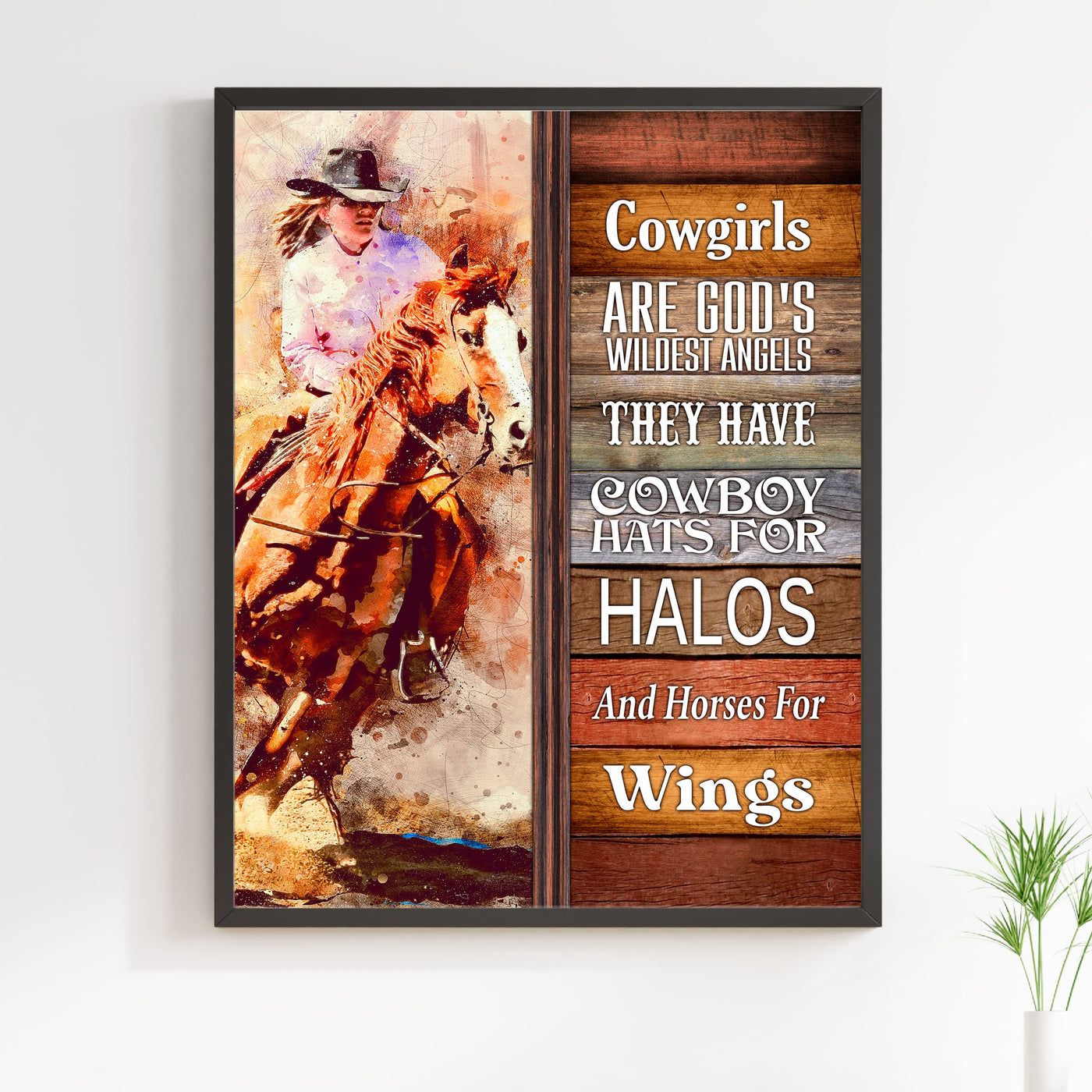 Cowgirls-God's Wildest Angels- Western Wall Art Sign- 11 x 14"- Rustic Cowgirl Riding Horse Photo Print -Ready to Frame. Country Decor for Home-Barn-Lodge-Camp-Cabin. Great Gift for All Cowgirls!