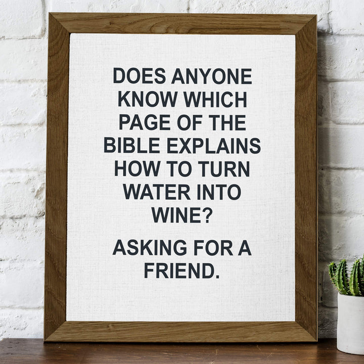 Which Page in Bible Explains How to Turn Water Into Wine -Funny Wine Sign -8 x 10" Modern Typographic Wall Art Print-Ready to Frame. Humorous Decor for Home-Kitchen-Dining-Bar-Cave. Great Gift!