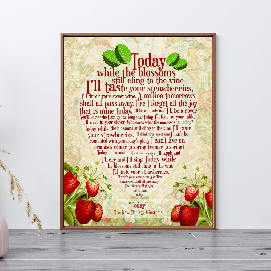 The New Christy Minstrels-"Today" Song Lyric Wall Art-11 x 14" Rustic Music Print-Ready to Frame. Typographic Strawberries Design. Home-Studio-Bar-Cave Decor. Great Gift for All Folk Music Fans!