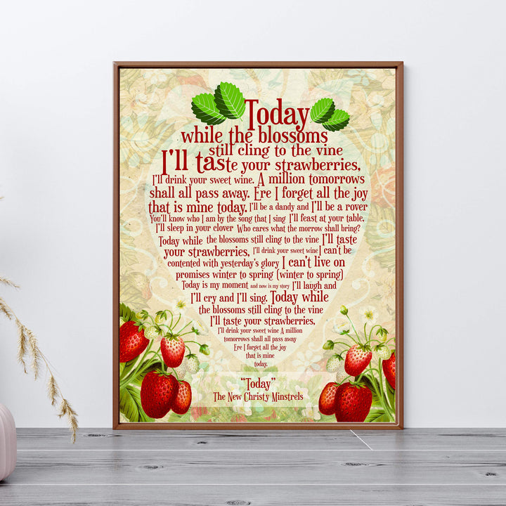 The New Christy Minstrels-"Today" Song Lyric Wall Art-11 x 14" Rustic Music Print-Ready to Frame. Typographic Strawberries Design. Home-Studio-Bar-Cave Decor. Great Gift for All Folk Music Fans!