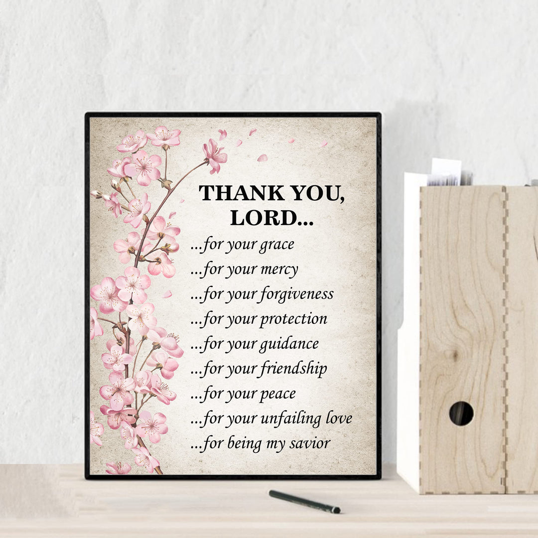 Thank You Lord for Your Grace &amp; Mercy Inspirational Christian Prayer Wall Art Decor -8 x10" Religious Floral Photo Print -Ready to Frame. Motivational Home-Office-Church Decor. Great Gift of Faith!