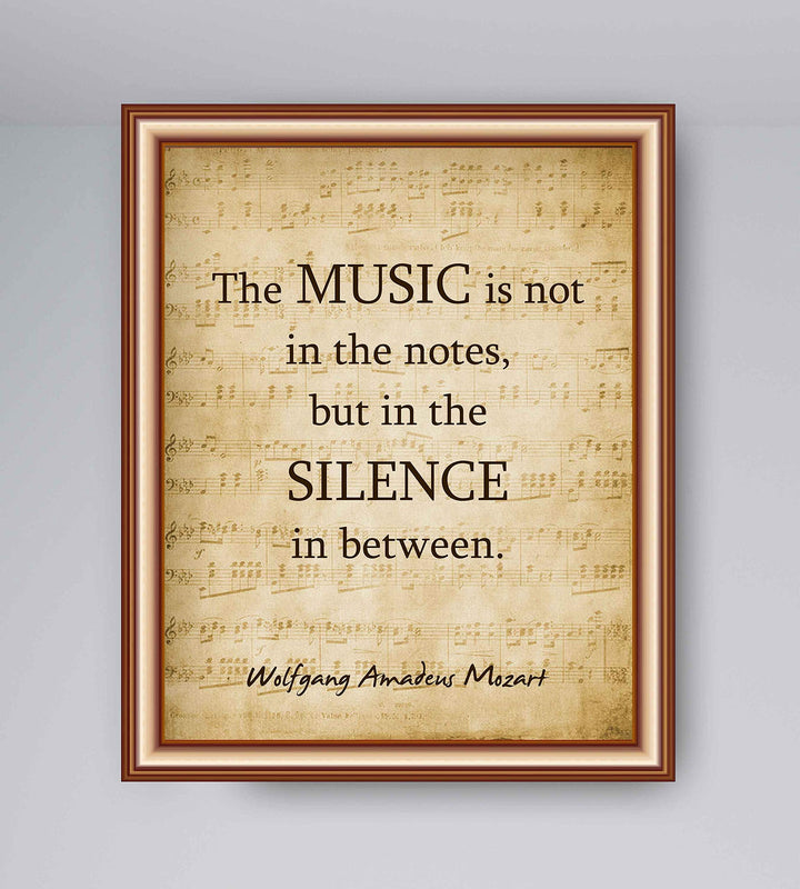 Wolfgang Amadeus Mozart-"Music Is Not in the Notes"-Inspirational Quotes Wall Art-8 x 10" Sheet Music Poster Print-Ready to Frame. Home-Office-Studio Decor. Perfect Motivational Decor for Classroom!