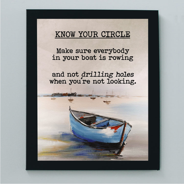 Know Your Circle Inspirational Beach Wall Art -8 x 10" Love &amp; Friendship Quotes Print w/Boat -Ready to Frame. Motivational Decor for Home-Office-Studio-Ocean Themes. Reminder of True Friends!