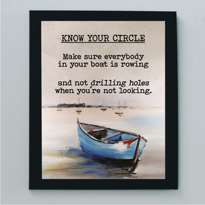 Know Your Circle Inspirational Beach Wall Art -8 x 10" Love & Friendship Quotes Print w/Boat -Ready to Frame. Motivational Decor for Home-Office-Studio-Ocean Themes. Reminder of True Friends!