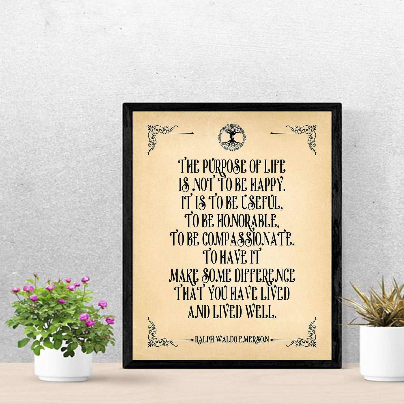 Ralph Waldo Emerson Quotes-"The Purpose Of Life Is To Be Useful" Inspirational Wall Art -11 x 14" Poetic Distressed Parchment Print-Ready To Frame. Perfect Home-Office-Study-School-Library Decor!