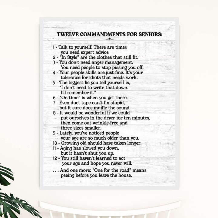 12 Commandments for Seniors Funny Inspirational Quotes -11 x 14" Vintage Sayings Wall Art Print -Ready to Frame. Rustic Wood Design Decor. Home-Kitchen-Office-Patio &amp; Gifts! Printed on Photo Paper.