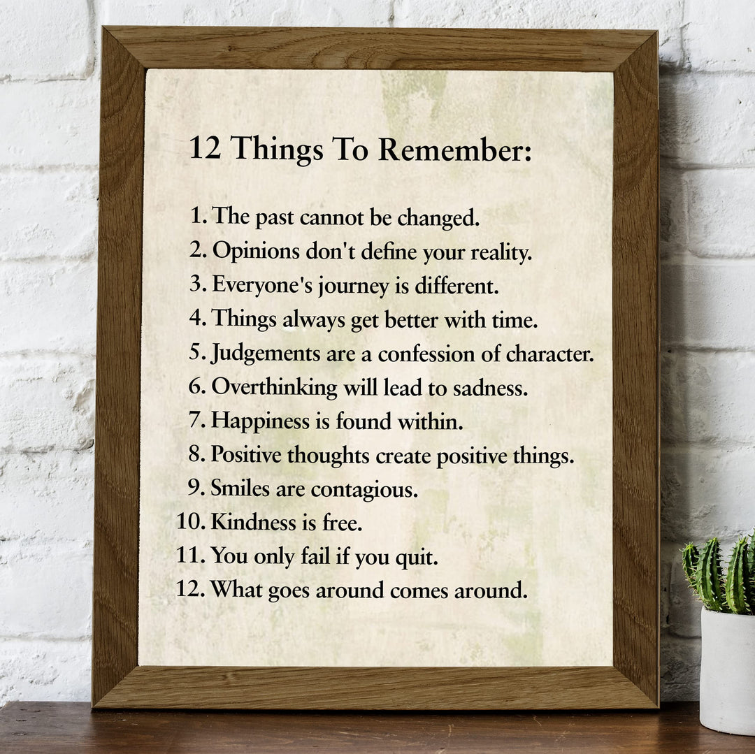 "12 Things To Remember"- Inspirational Wall Art- 8 x 10" Print Wall Decor -Ready to Frame. Modern Typographic Print for Home-Office-School Decor. Great Positive Thinking &amp; Graduation Gift!