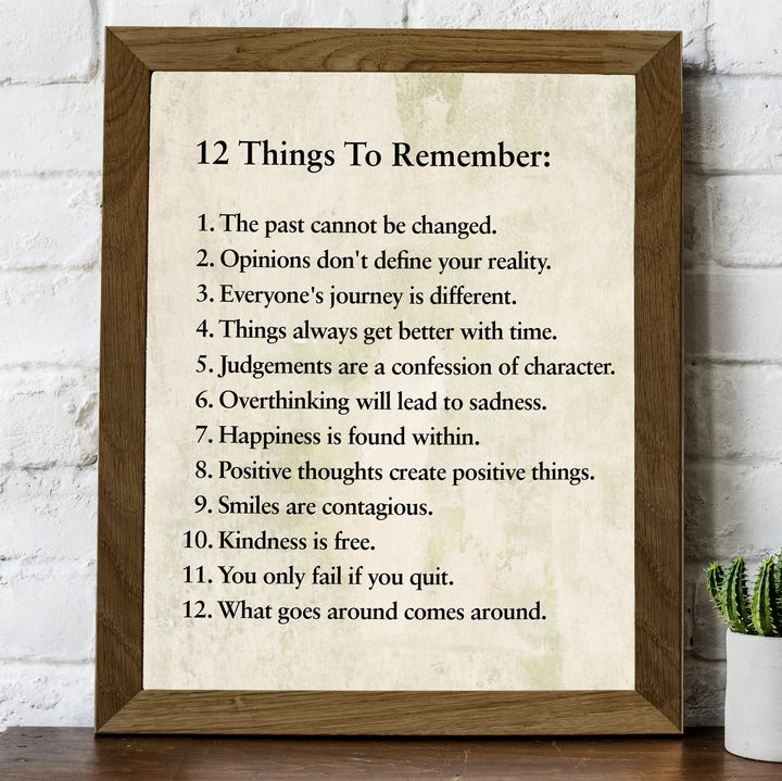 "12 Things To Remember"- Inspirational Wall Art- 8 x 10" Print Wall Decor -Ready to Frame. Modern Typographic Print for Home-Office-School Decor. Great Positive Thinking &amp; Graduation Gift!