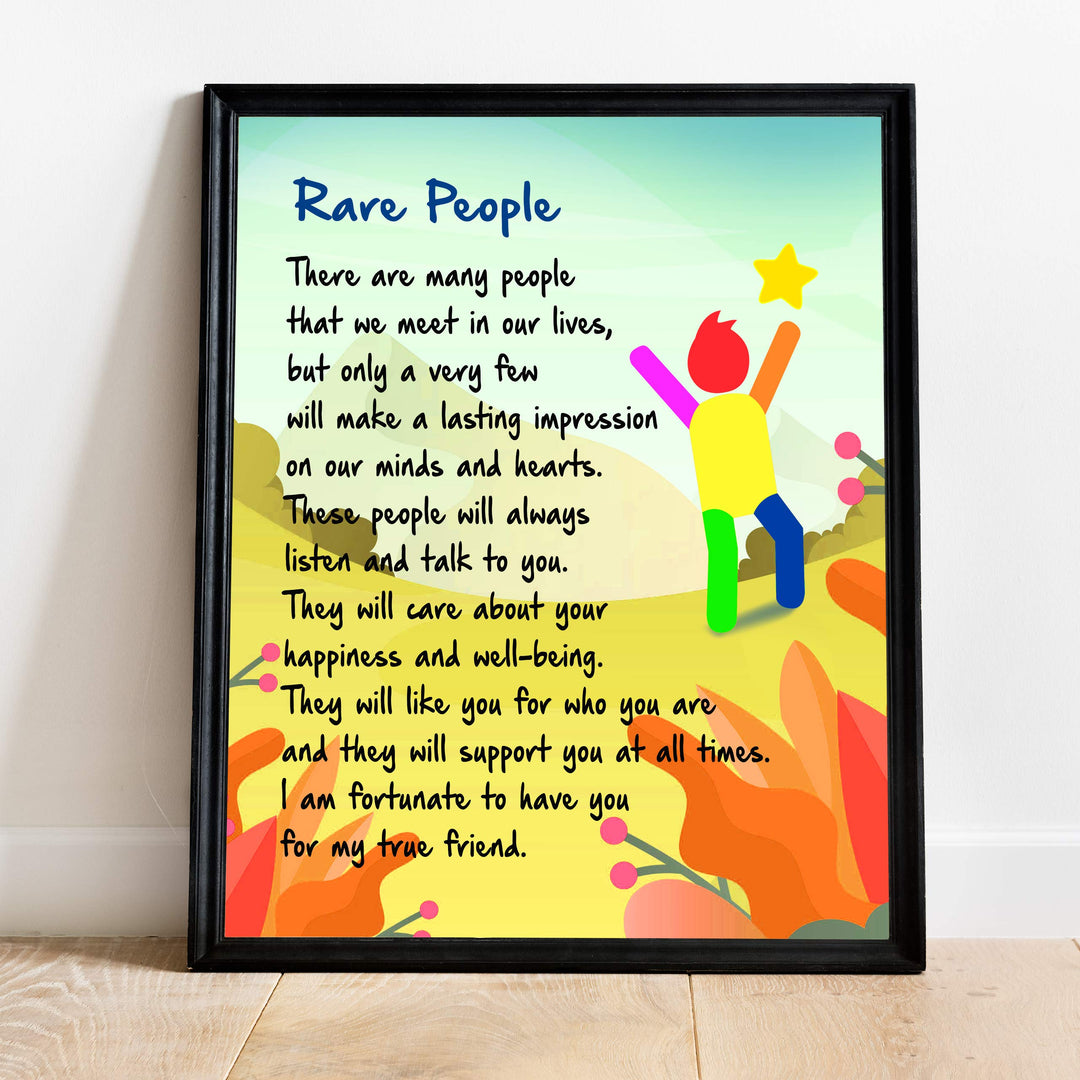 Rare People Inspirational Friendship Wall Art Sign -11 x 14" Modern Typographic Poster Print-Ready to Frame. Motivational Home-Office-School-Dorm Decor. Great Gift &amp; Reminder of True Friends!