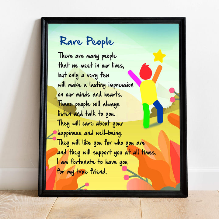Rare People Inspirational Friendship Wall Art Sign -11 x 14" Modern Typographic Poster Print-Ready to Frame. Motivational Home-Office-School-Dorm Decor. Great Gift &amp; Reminder of True Friends!