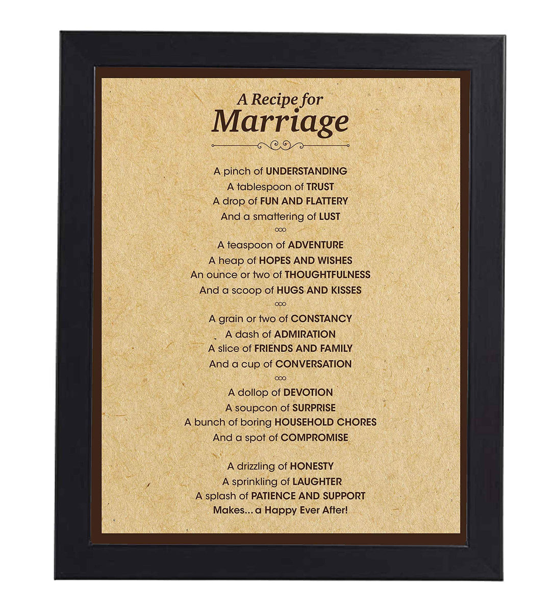 A Recipe for Marriage -Cute, Romantic Love Poem -8 x 10" Inspirational Wall Art Print-Ready to Frame. Perfect Decor for Home-Kitchen-Bridal Shower. Great Engagement-Wedding-Anniversary Gift!
