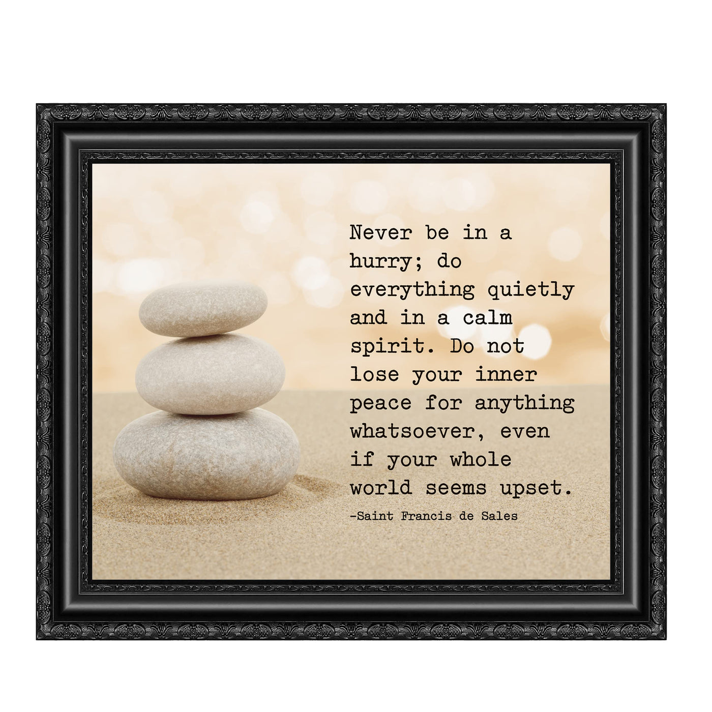 Do Not Lose Your Inner Peace Motivational Quotes Wall Sign -10 x 8" Inspirational Balancing Stones in Sand Art Print -Ready to Frame. Spiritual Home-Office-School-Zen Decor. Perfect Life Lesson!