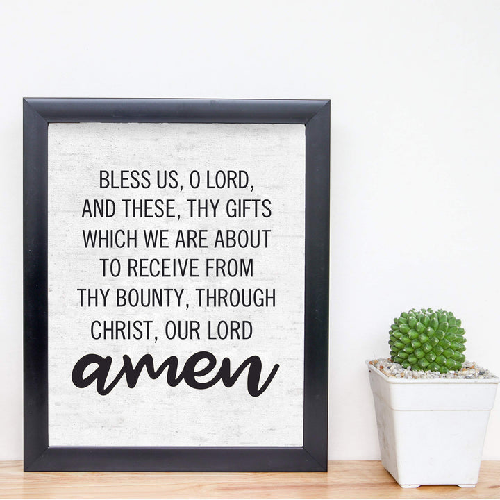 Bless Us, Oh Lord, And These, Thy Gifts Christian Prayer Wall Art -8x10" Rustic Typographic Poster Print-Ready to Frame. Inspirational Decor for Home-Office-Church. Perfect for Kitchen-Dining Room!